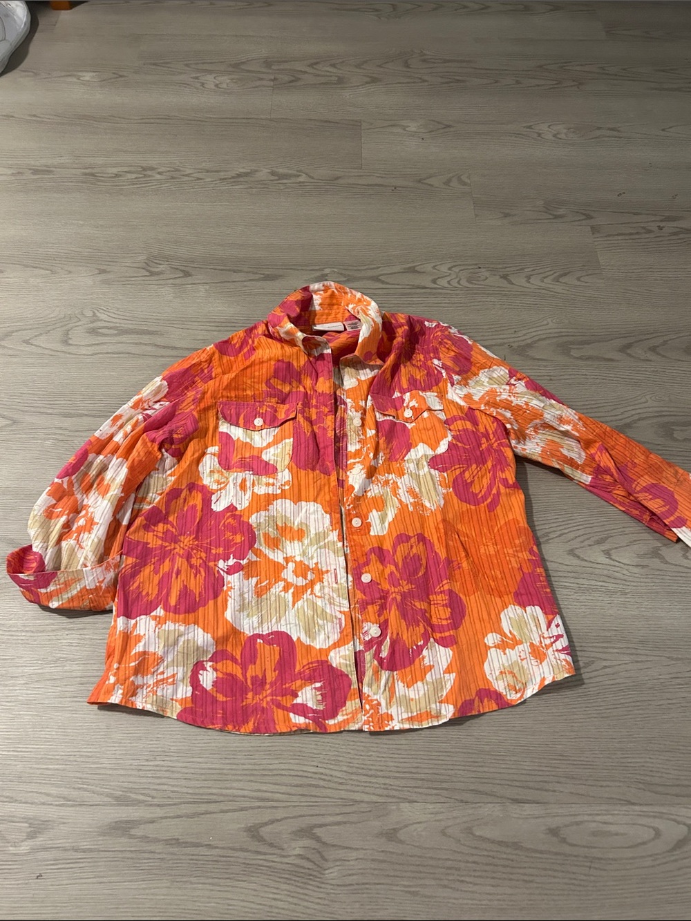 Alfred Dunner Orange Pink Floral Button-Down Shirt
